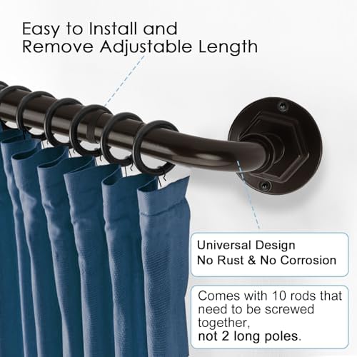 Adjustable Curtain Rods 1 Inch Diameter 16-144 Inches Long Blackout Metal Bronze