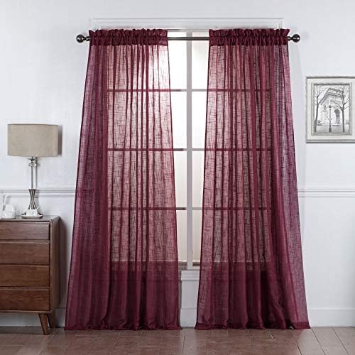 2 Panel Linen Rod Pocket Sheer Curtains Burgundy 52x84