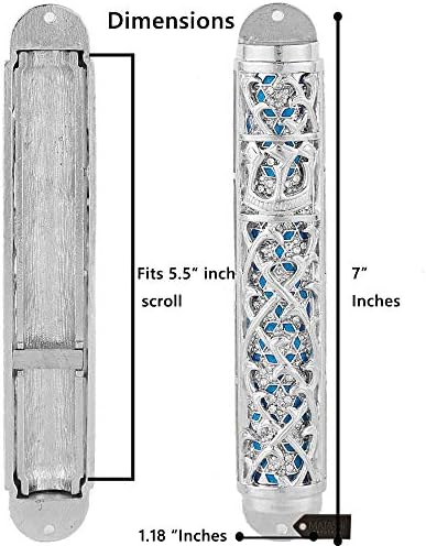 Matashi Hand Painted Enamel Mezuzah with Hebrew Shin and Crystals