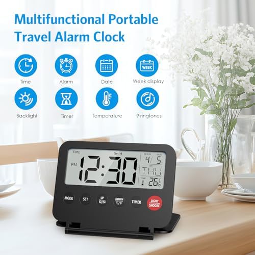 Olipiter Foldable Alarm Clock with Backlight and Temperature Display