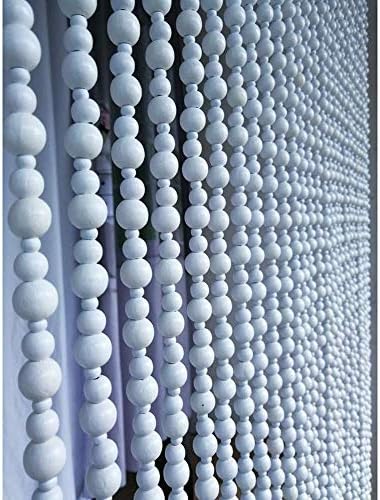 OKUOKA White Wood Beaded Door Curtain - 23 Strands