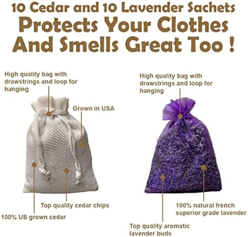 Cedar Chips and Lavender Sachets 20 Pack - Natural Home Fragrance