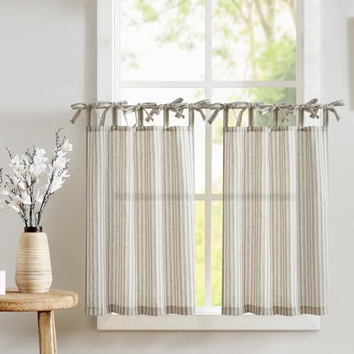 Jinchan Tie Top Linen Kitchen Curtains 2 Panels Taupe Grey