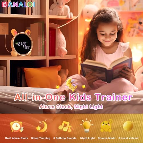 Kids Alarm Clock with Night Light and Sleep Training Rabbit