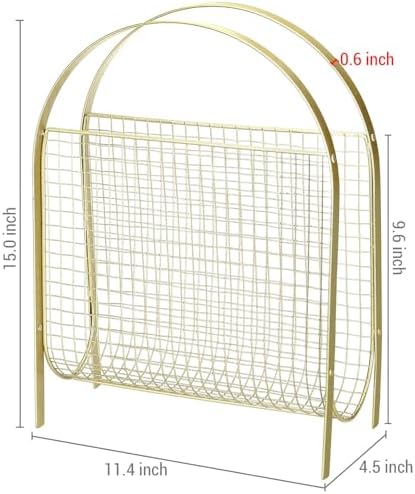 MyGift Mid Century Magazine Rack with Brass Mesh Finish