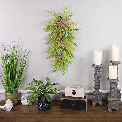 Northlight Fern and Succulents Artificial Spring Teardrop Swag 28 Inch
