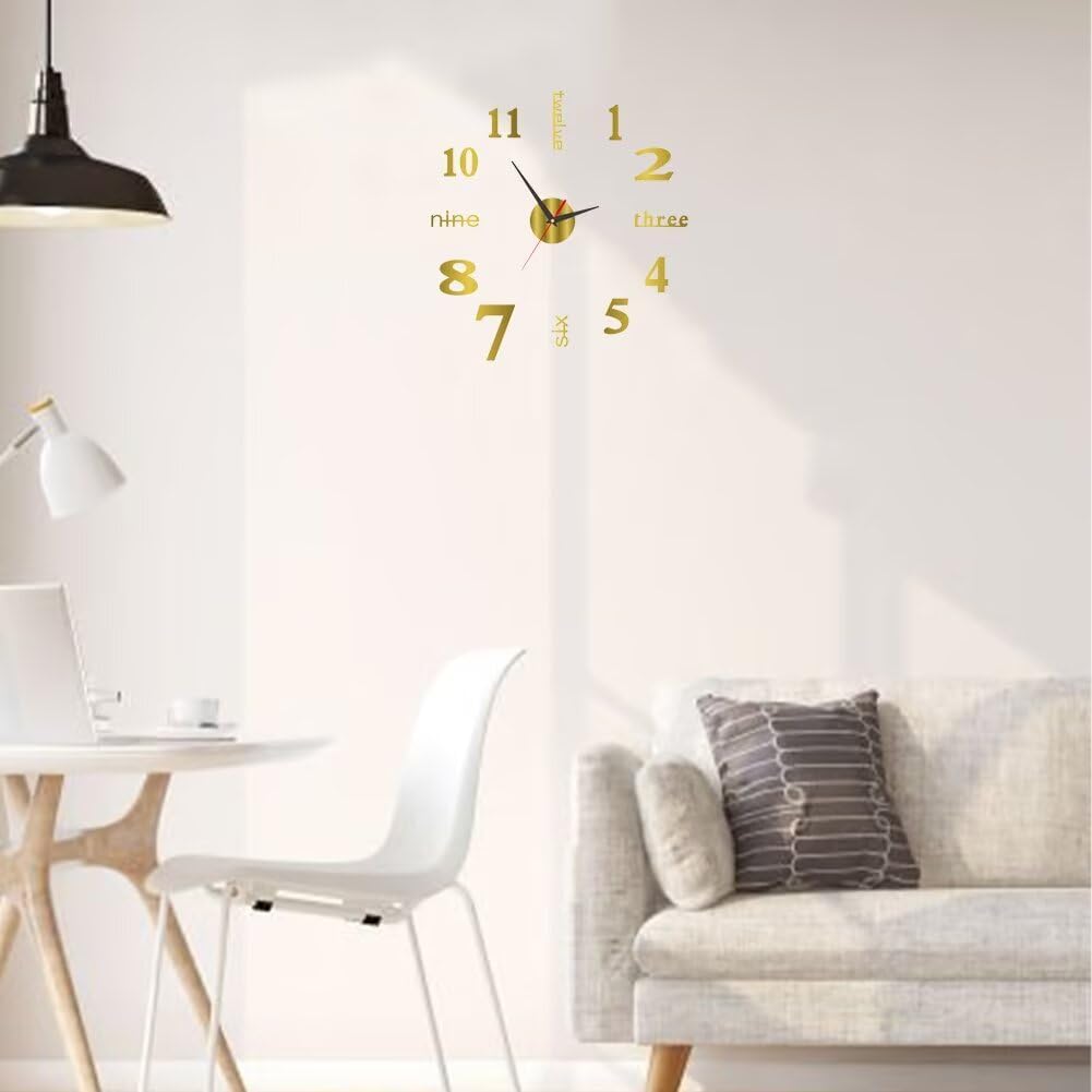 Silent Frameless Wall Clock 157 Inch Gold Acrylic Modern Design