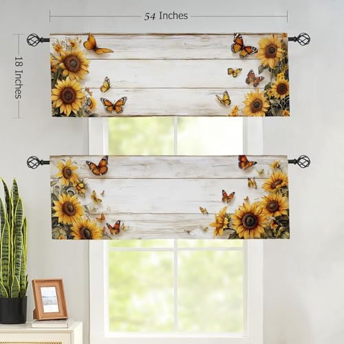 Sunflower Valance Curtains 2 Pack for Kitchen and Living Room