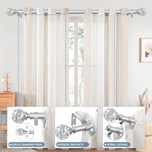 Silver Crystal Curtain Rods 18-60 Inches Adjustable