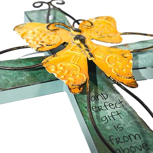 MelinSam Wooden Wall Cross with Inspirational Prayer and Antiqued Metal Butterfly