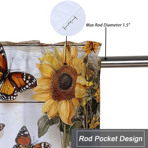 Sunflower Valance Curtains 2 Pack for Kitchen and Living Room