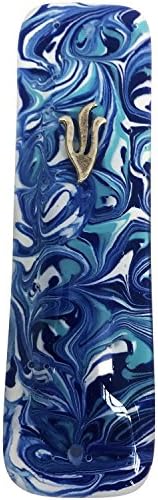 Marbled Blue Art Glass Mezuzah - Handmade in USA