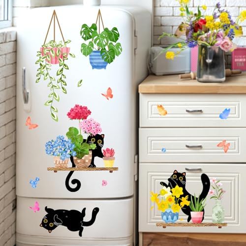 Mfault 115 PCS Spring Summer Black Cat Window Stickers