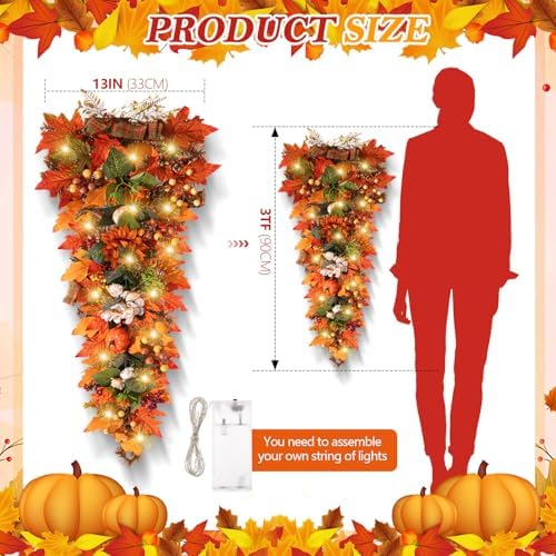 Hotop 36 Inch Fall Harvest Teardrop Swag with LED Light