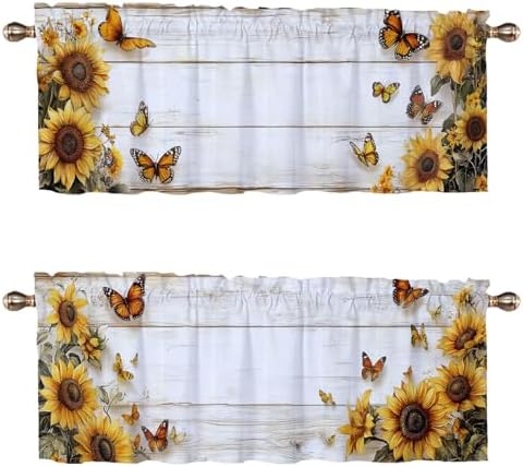Sunflower Valance Curtains 2 Pack for Kitchen and Living Room