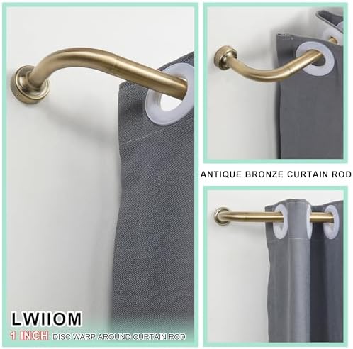 Antique Bronze Curtain Rod - 28-56 Inch Adjustable with 1 Inch Diameter Discs