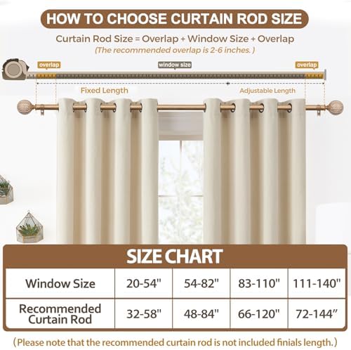 KAMANINA 1 Inch Adjustable Wooden Curtain Rods 48-84 Inch