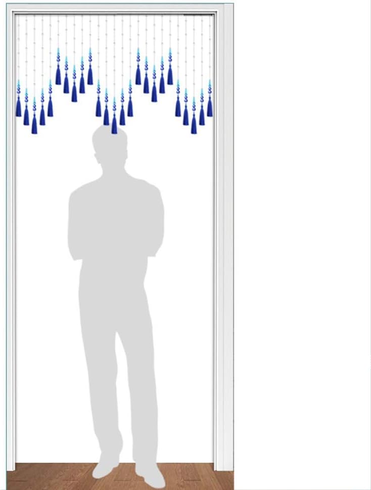 OKUOKA 25 Strands Beaded Door Curtain Blue Tassel Crystal Partition