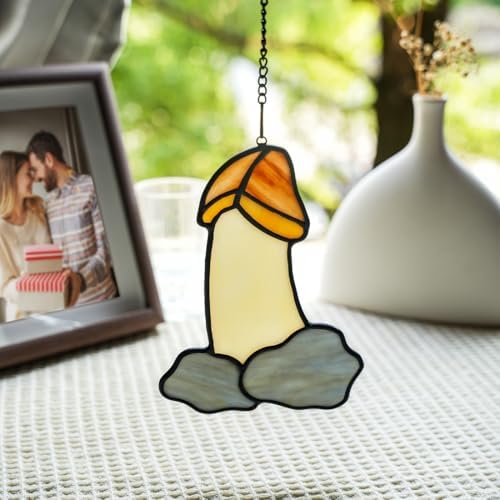 Funny Mushroom Stained Glass Suncatcher for Window