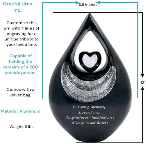 GRACEFUL URNS Teardrop Cremation Urn with Velvet Bag