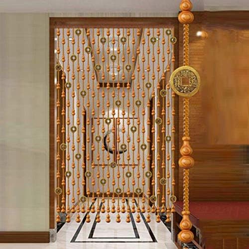Beaded Curtain Wooden Beads Door Divider with Copper Coins