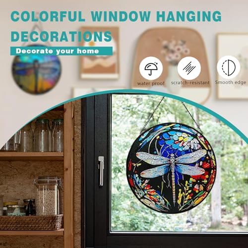Dragonfly Stained Glass Window Hanging Decor