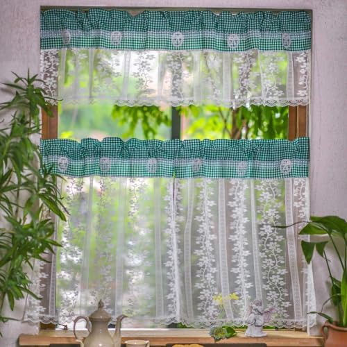 ARTMAGIC Tier Curtain Set 3pcs Sage Green Plaid Valance