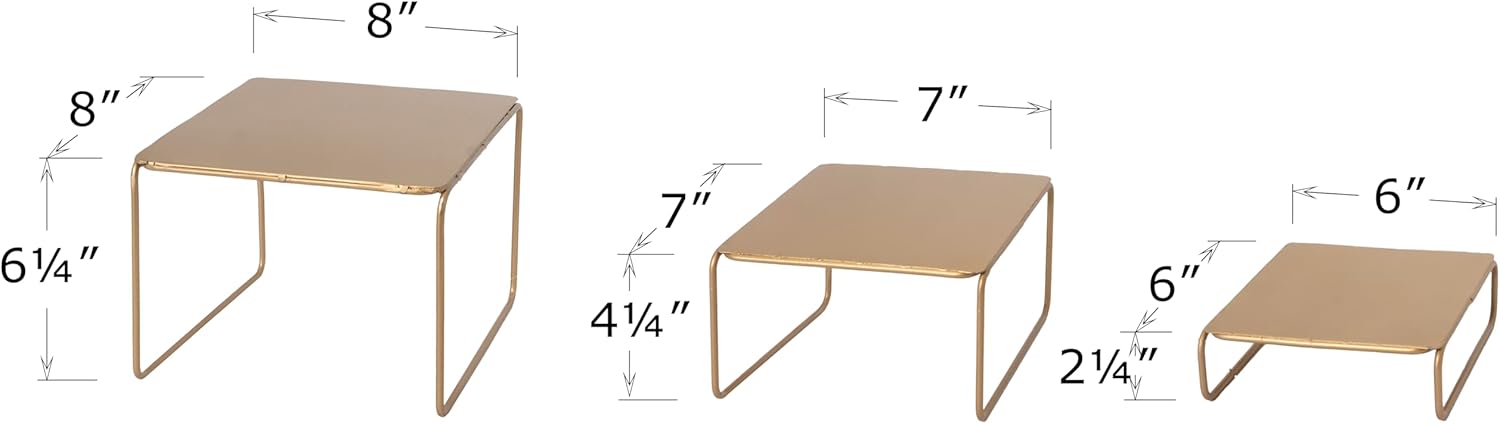 Red Co 3-Piece Gold Metal Nesting Square Display Risers