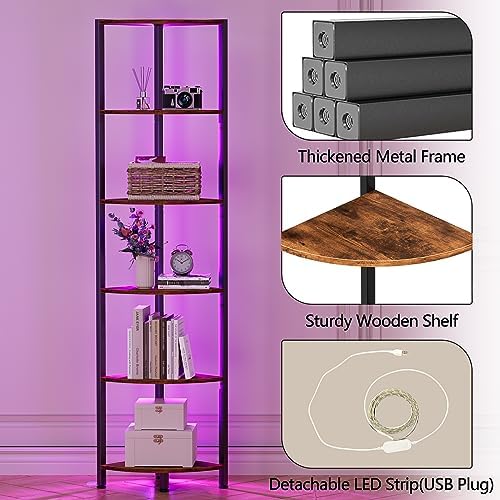 Furnulem 6 Tier Corner Shelf with LED Light
