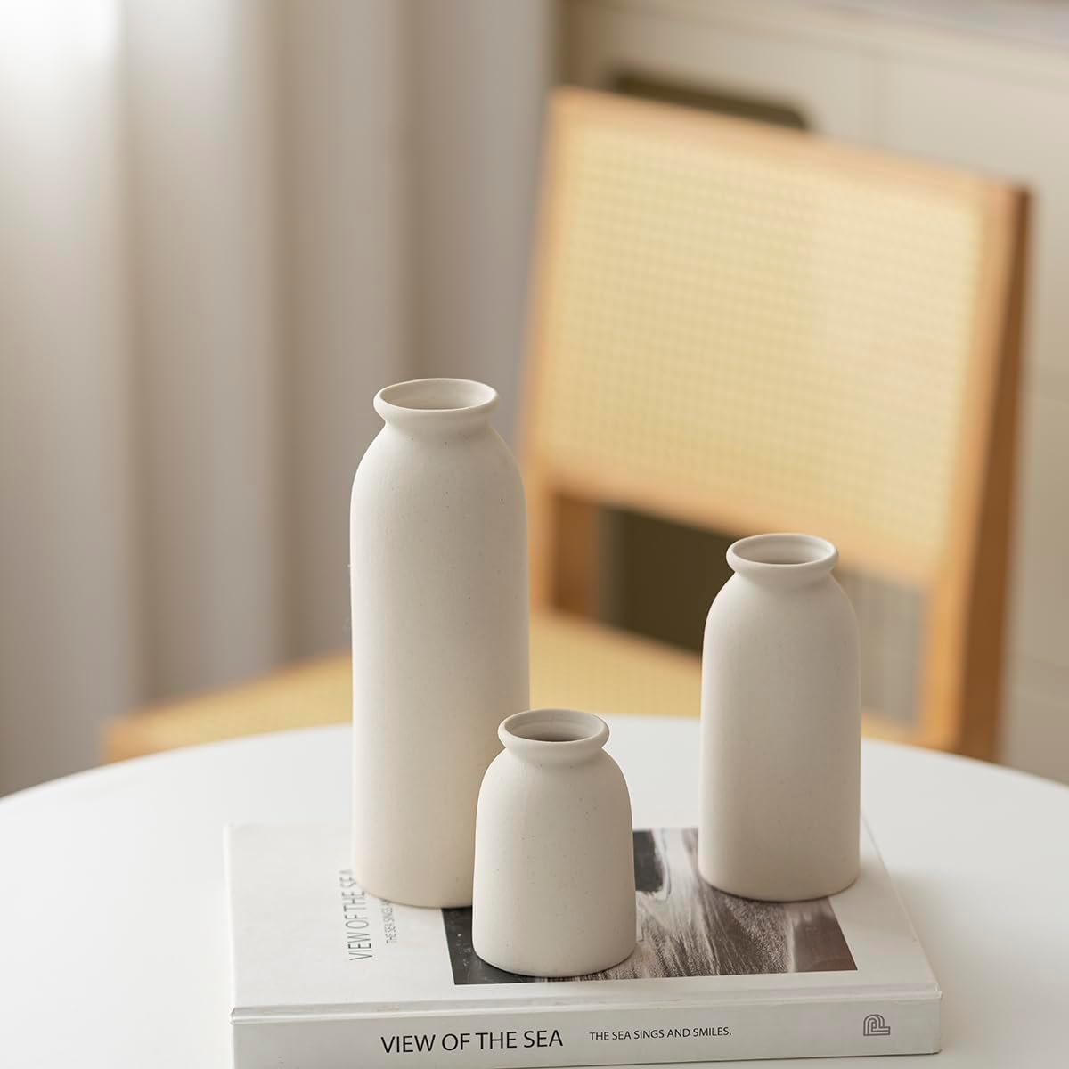Tinctotnic Ceramic Vase Set 3 - Distressed Beige Boho Style