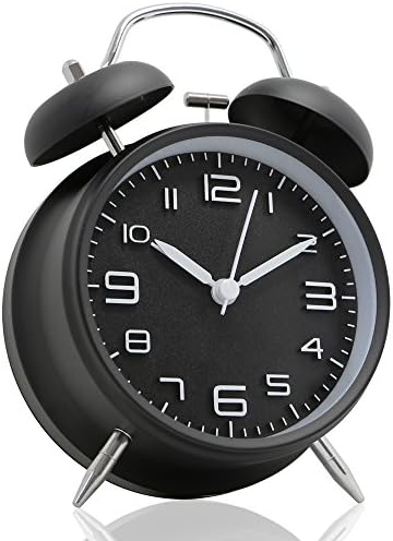 Betus Non-Ticking Twin Bell Alarm Clock with Backlight - Midnight Black