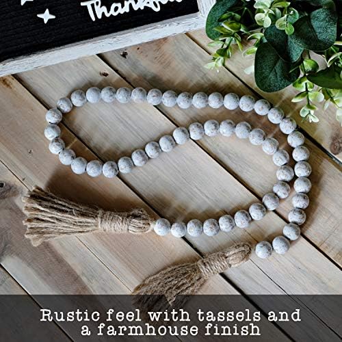 Farmhouse Wood Bead Garland Decor Tassels