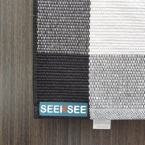 SEEKSEE Thick Cotton Buffalo Plaid Rug 275x43 Black and White Checked
