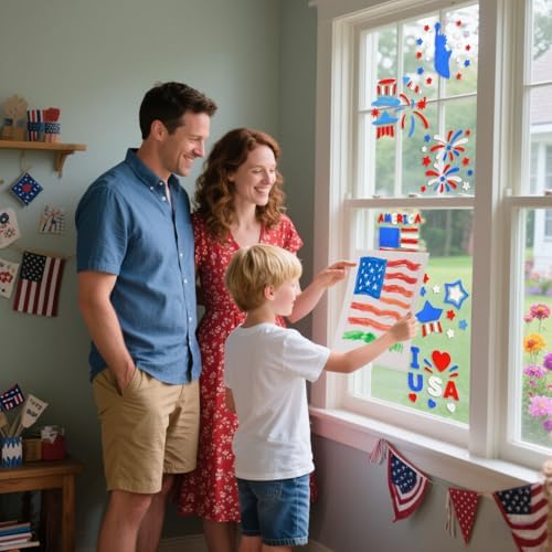 6 PCS 4th of July Gel Window Clings Patriotic Decorations