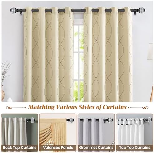USFOOK 1 Inch Retractable Curtain Rods 72-144 Inches Black
