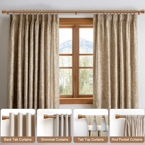 2 Pack Wood Curtain Rods for Windows 28 to 48 Inches