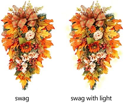 Harvest Teardrop Wreath with Light Fall Decor