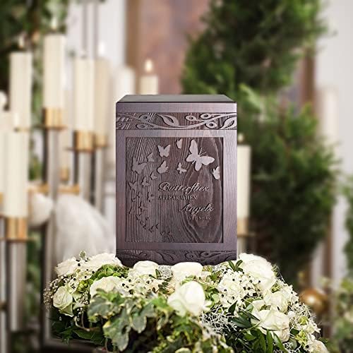 Wooden Carved Butterfly Cremation Urn for Human or Pet Ashes