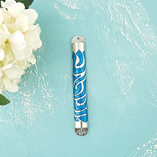 Matashi Hand Painted Blue Enamel Mezuzah Decor
