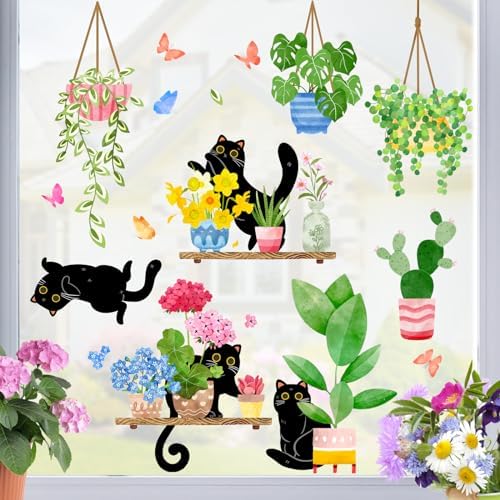 Mfault 115 PCS Spring Summer Black Cat Window Stickers