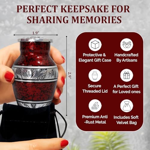 Elegant Cremation Urn Set - 5 Piece Red Urns with Velvet Bags
