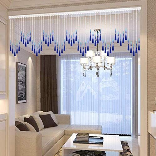 OKUOKA 25 Strands Beaded Door Curtain Blue Tassel Crystal Partition