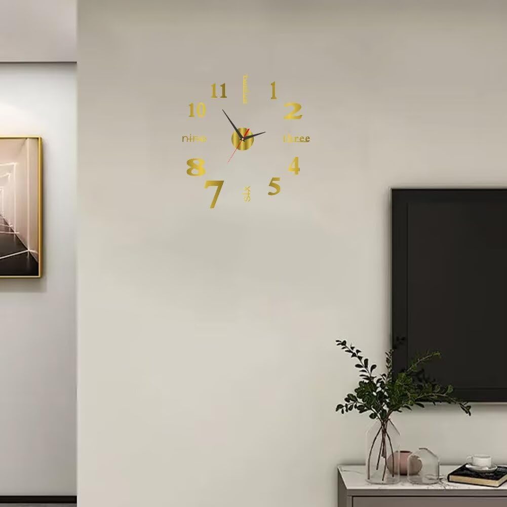 Silent Frameless Wall Clock 157 Inch Gold Acrylic Modern Design