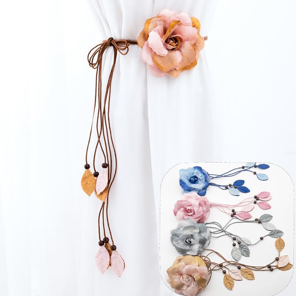 2 Pcs Decorative Curtain Tiebacks with Flower Design Grey