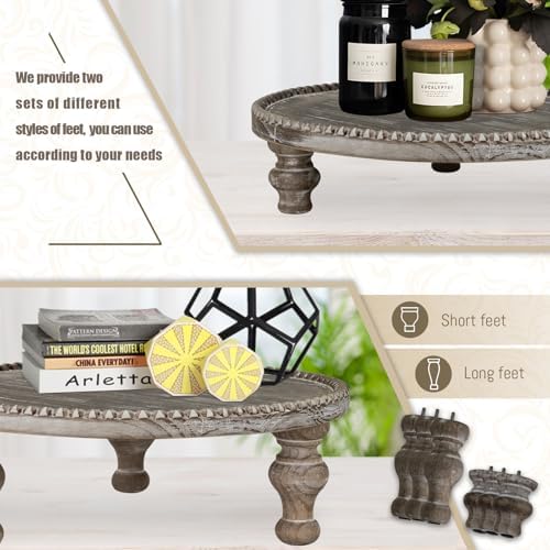 Farmhouse Wood Riser Stand with Beaded Design 1187 Inch Round