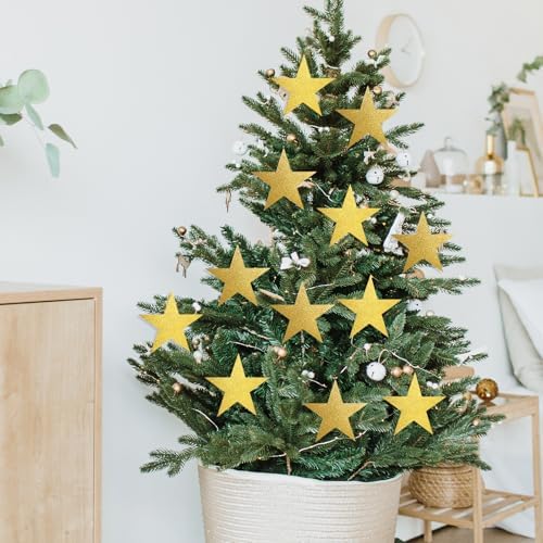 100 Pcs 6 Inch Glitter Gold Stars Decorations