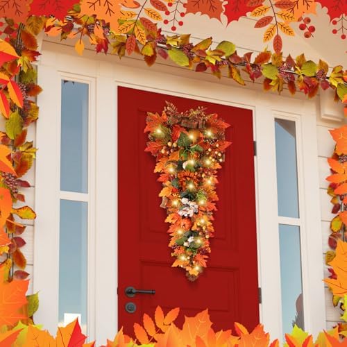 Hotop 36 Inch Fall Harvest Teardrop Swag with LED Light