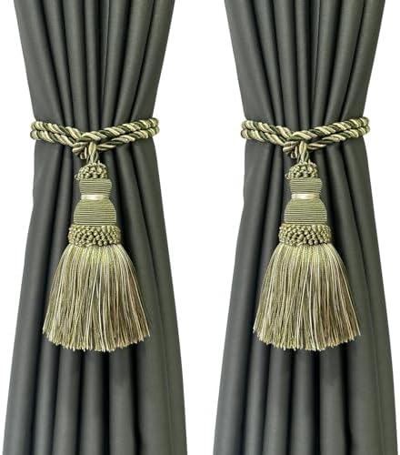 Fenghuangwu 2 Pack Curtain Tie Backs Rope Tassels in Mix Green