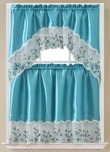 GLORY RUGS Sunflower Turquoise Kitchen Curtain Set