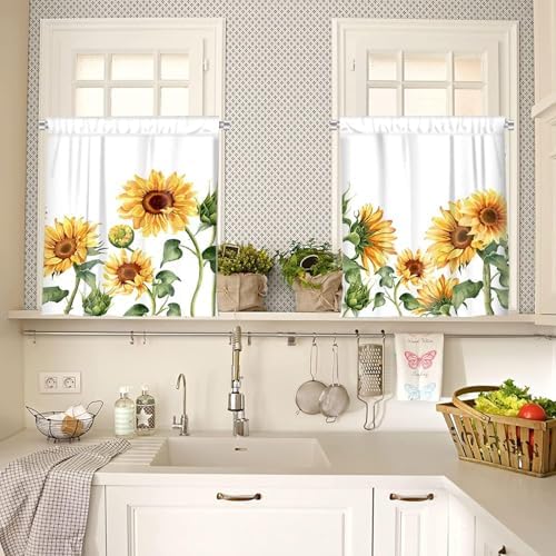 IFFVGX 3-Piece Sunflower Kitchen Curtain Set